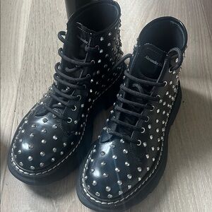 Alexander McQueen Black Studded Leather Combat Boots